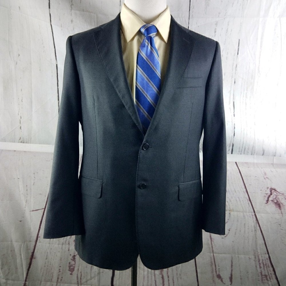Hickey Freeman Traveler 41R Wool 2 Button Gray Stitched Lapel Suit Blazer